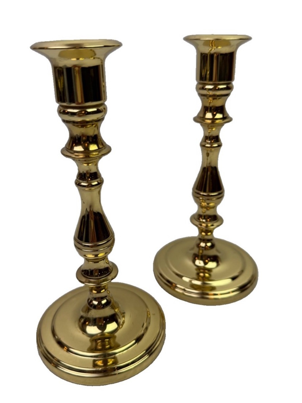 Vintage Baldwin? Solid Polished Brass Classic Candlestick Candle Holders 7" Pair